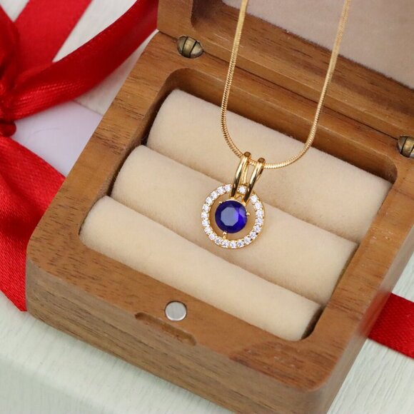 "Elegant Blue Center Stone Pendant with Sparkling Halo Frame Design, XPPT1708 - Picture 10 of 13